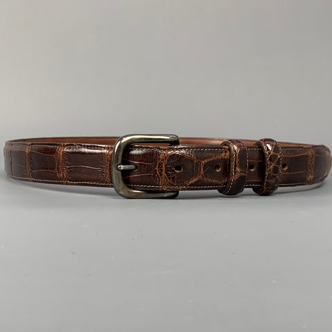 CALVIN KLEIN Size XL Brown Alligator Sterling Silver Belt