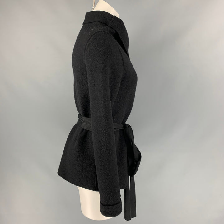 LANVIN 2009 Size S Black Wool Wrap Jacket