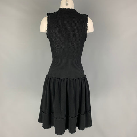 CHANEL Size 2 Black Knitted Cotton Textured Sleeveless Dress