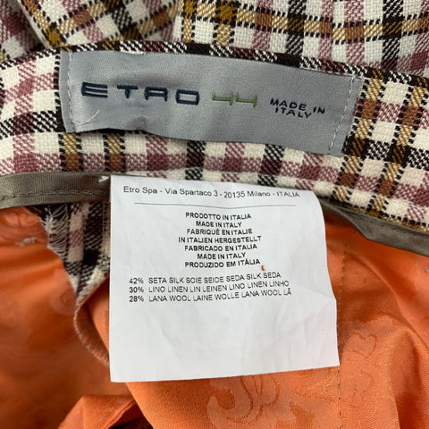 ETRO Size 36 White Brown Pink Plaid Silk Blend Notch Lapel Suit