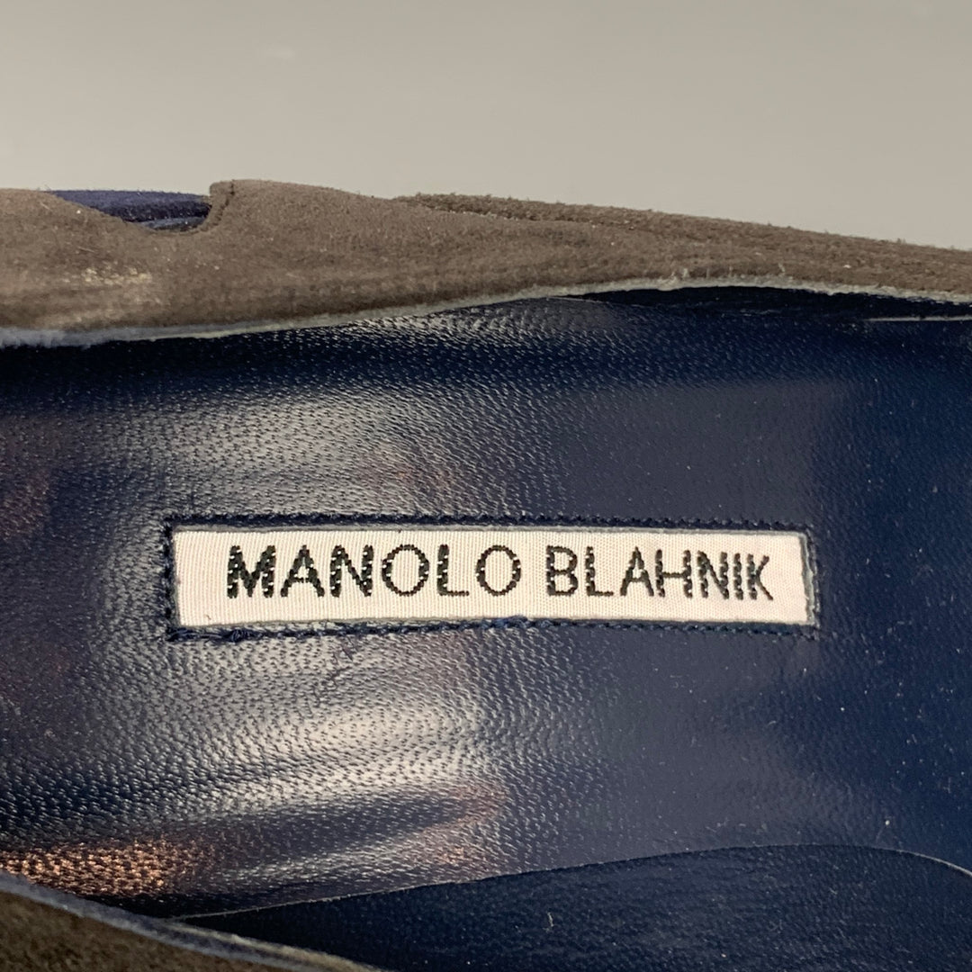 MANOLO BLAHNIK Size 7 Grey & Navy Suede Cut Out Pumps