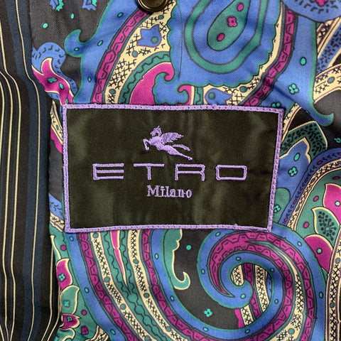 ETRO Size 38 Navy & Black Stripe Acetate Blend Notch Lapel Sport Coat