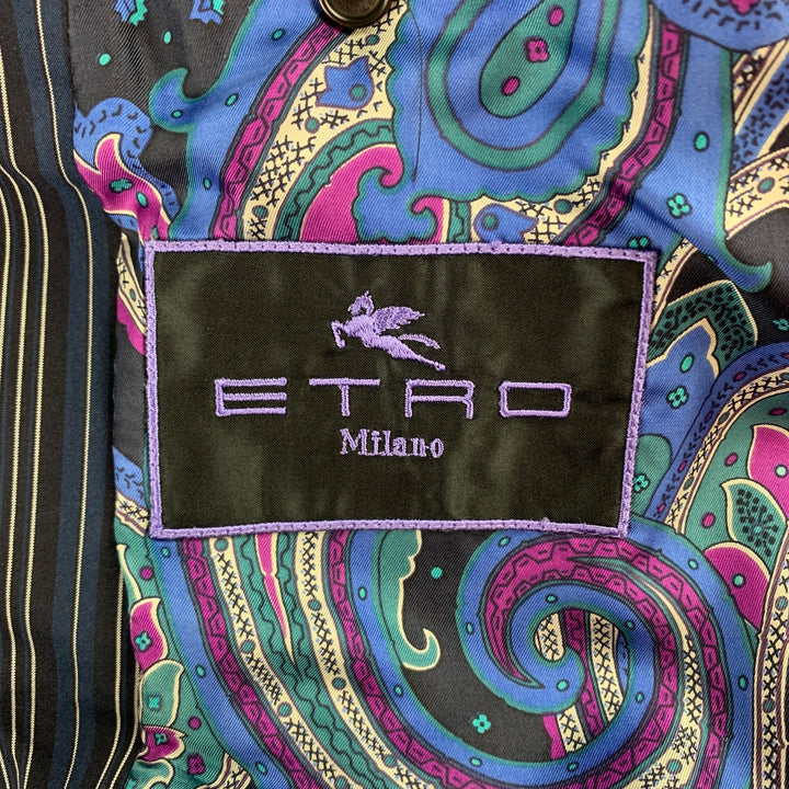 ETRO Talla 38 Abrigo deportivo con solapa de muesca en mezcla de acetato a rayas azul marino y negro