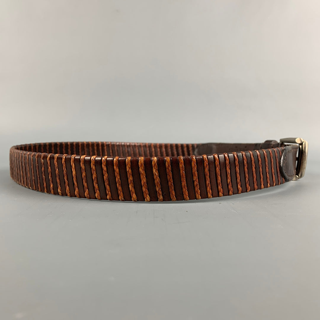 DANIEL CRAIG Size 36 Brown & Tan Stripe Leather Belt