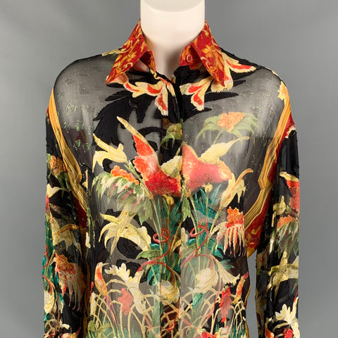 Vintage GIANFRANCO FERRE Size 2 Multi-Color Floral Silk Oversized Blouse