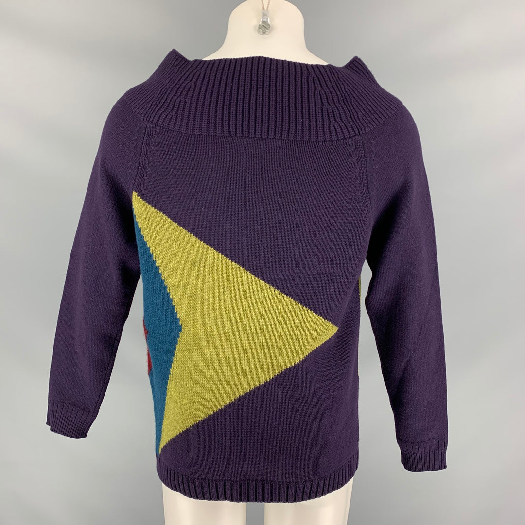 BURBERRY PRORSUM by Christopher Bailey Fall 2012 Size M Multi-Color Purple Geometric Cashmere Pullover Cowl Neck Sweater