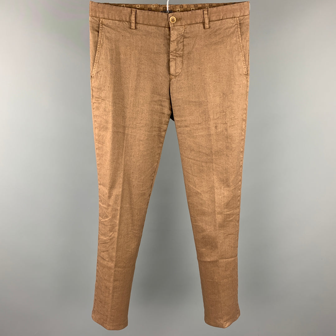 ETRO Talla 30 Pantalones casuales con cremallera y mezcla de lino marrón