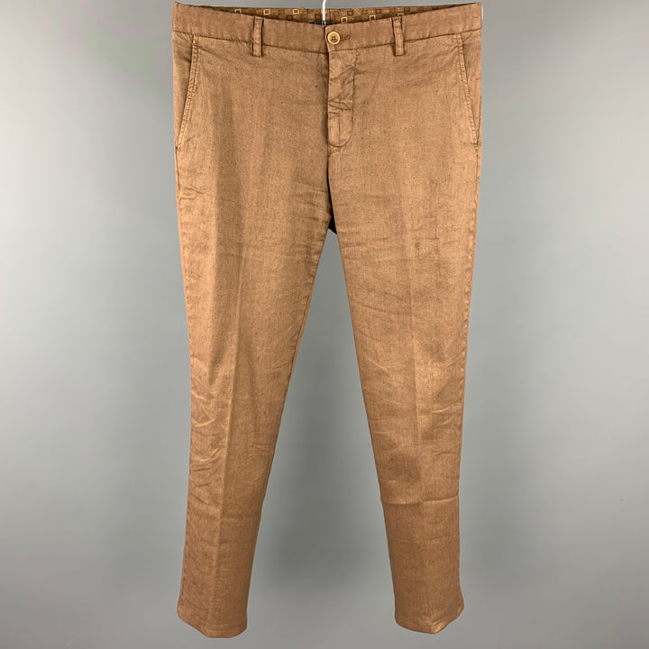 ETRO Pantalon décontracté en lin mélangé marron taille 30 avec braguette zippée