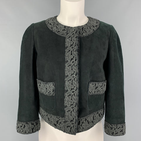 DOLCE & GABBANA Size 8 Dark Green Suede Mixed Patterns Jacket
