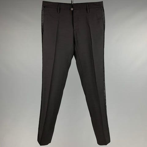 DSQUARED2 Size 28 Black Solid Silk Tuxedo Dress Pants