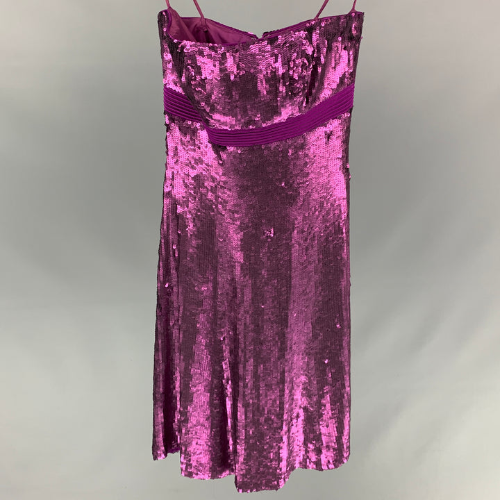 BADGLEY MISCHKA Size 0 Purple Silk Sequined Strapless Dress