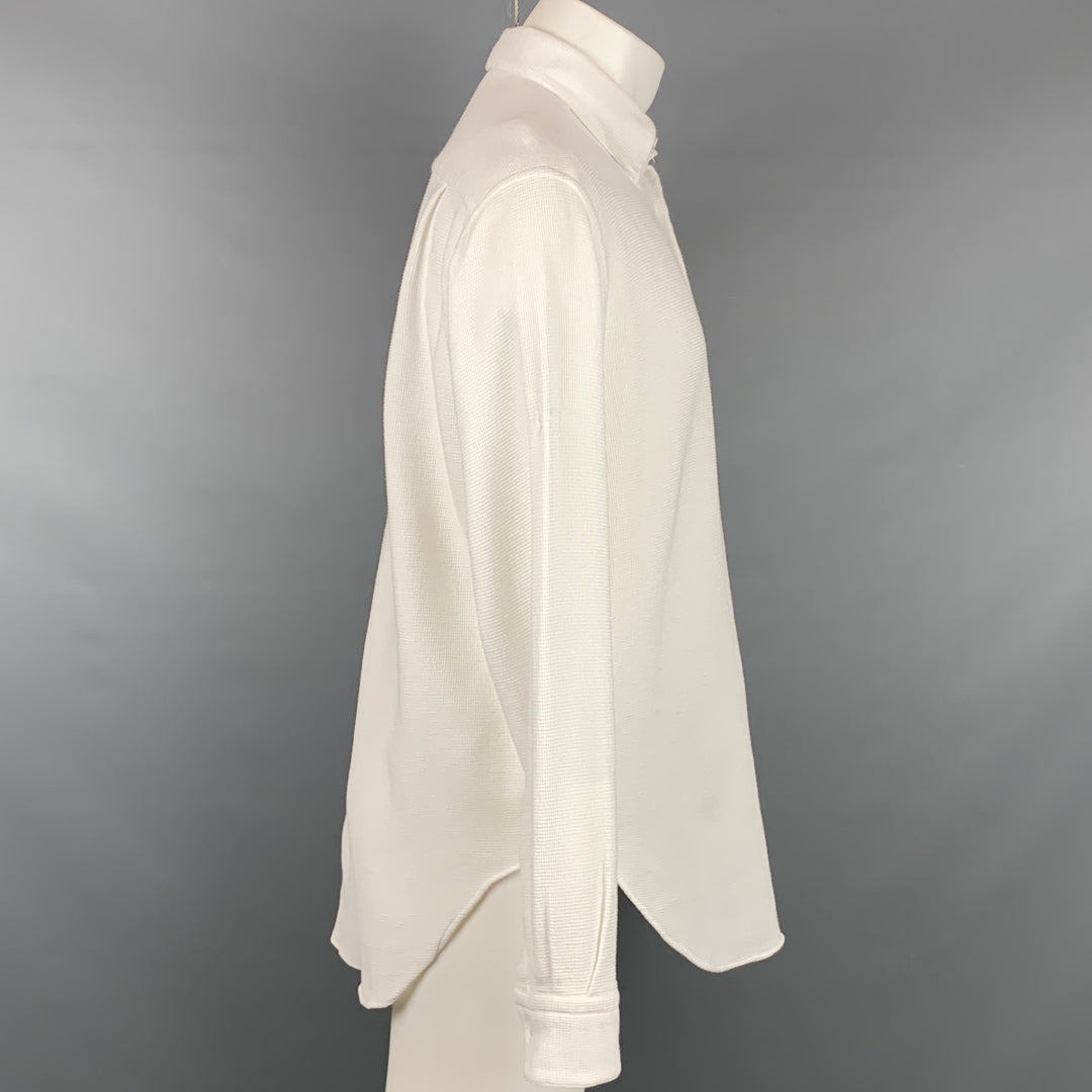 GIORGIO ARMANI Size M White Waffle Knit Cotton Button Down Long Sleeve Shirt
