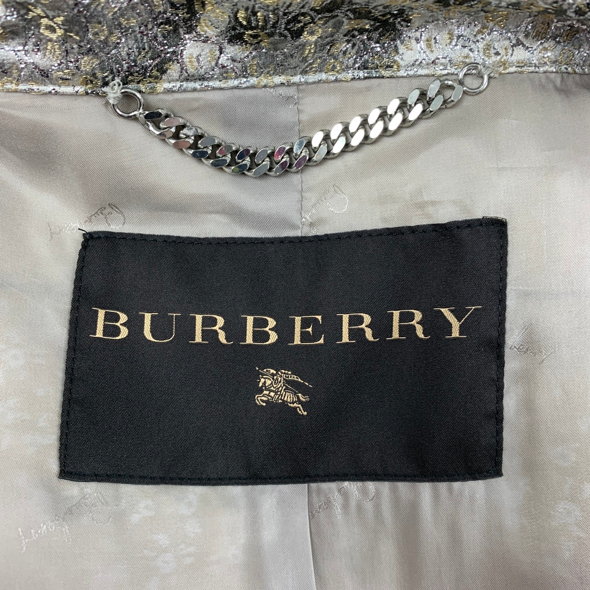 Early BURBERRY PRORSUM Size 6 Silver Metallic Jacquard Silk Blend