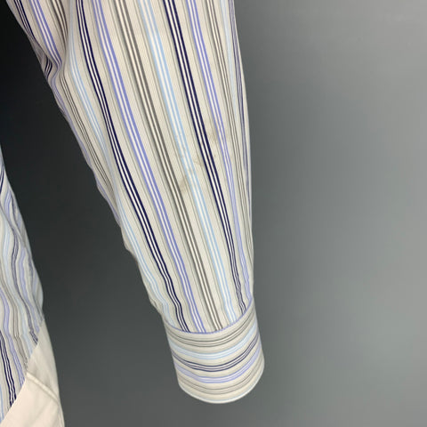 HERMES Size S Grey Blue Stripe Button Up Long Sleeve Shirt