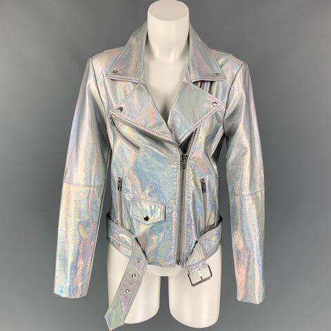VEDA Chaqueta Biker de Poliuretano Iridiscente Plata Talla L