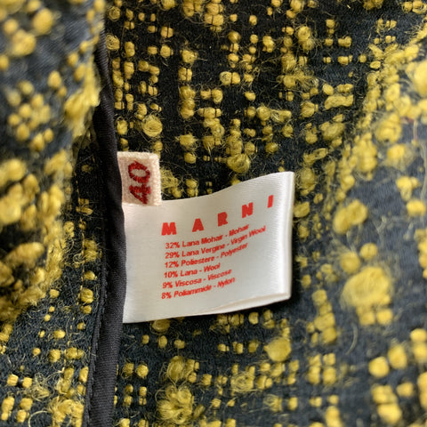 MARNI Size 4 Mustard & Black Textured Boucle Mohair Blend Coat
