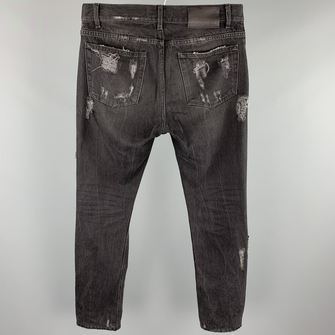 MSGM Size 30 Black Distressed Denim Zip Fly Jeans
