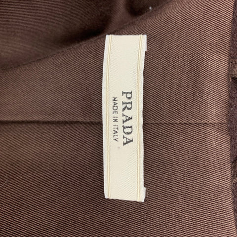 PRADA Taille 2 Manteau à double boutonnage en laine vierge marron mélangée