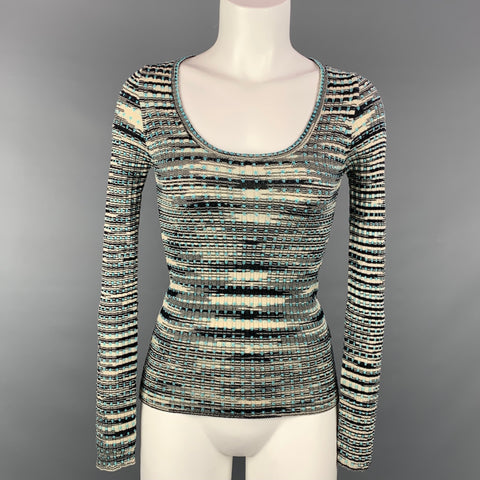 M MISSONI Taille 4 Pull en laine mérinos noir et turquoise