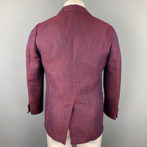ERNESTO Size 36 Burgundy Woven Linen / Viscose Notch Lapel Sport Coat