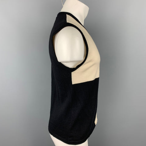 AGNES B. Size S Black & White Color Block Merino Wool V-Neck Sweater Vest