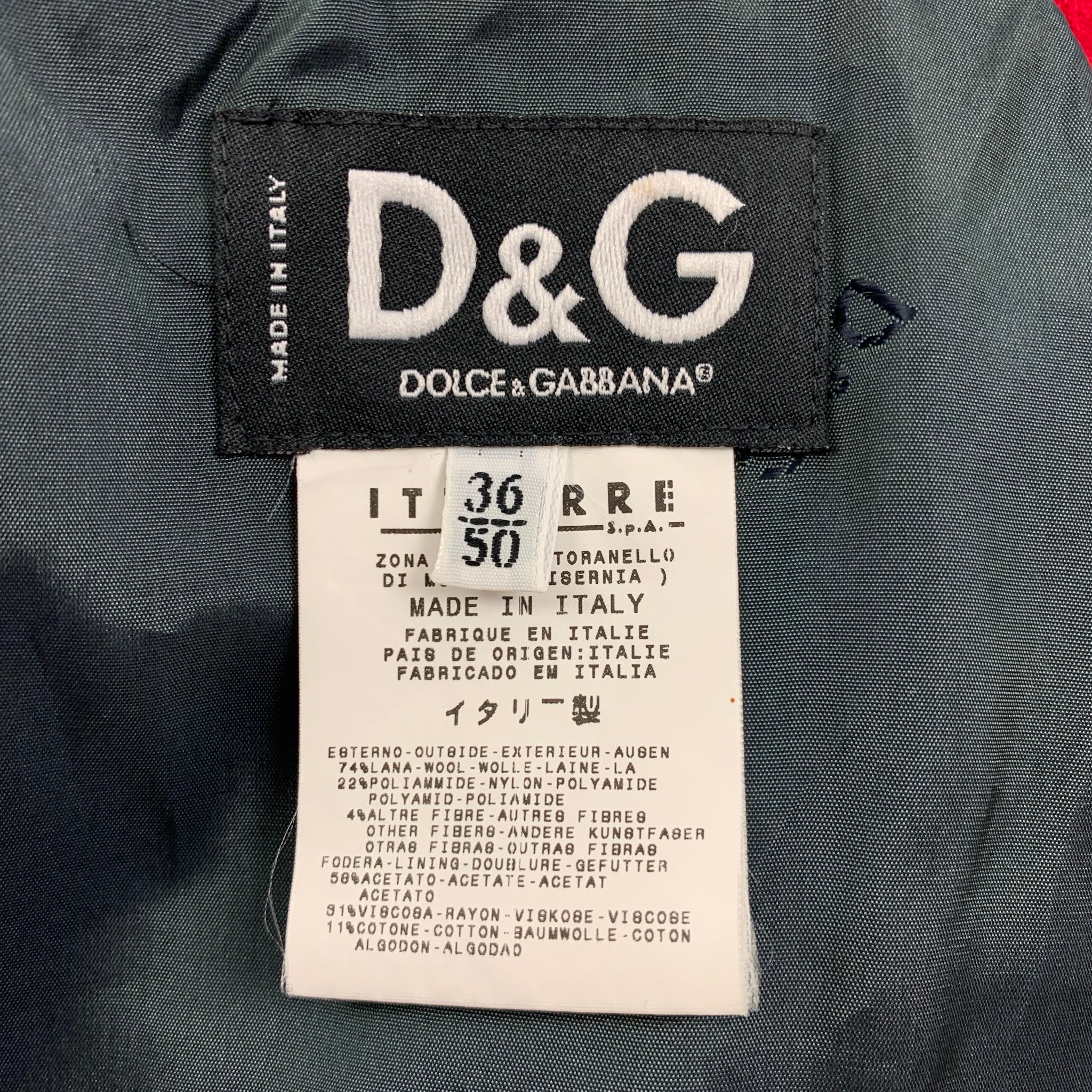 D&G by DOLCE & GABBANA Size 40 Navy Red Gold Military Coat