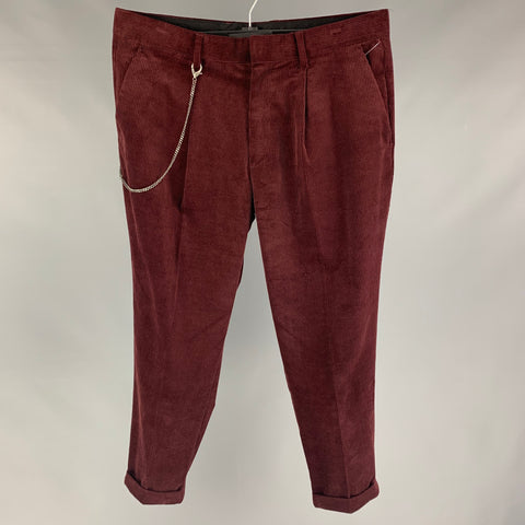 THE KOOPLES Size 34 Burgundy Corduroy Cotton Dress Pants