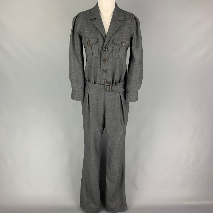 DSQUARED2 Size 10 Dark Gray Wool Belted Jumpsuit