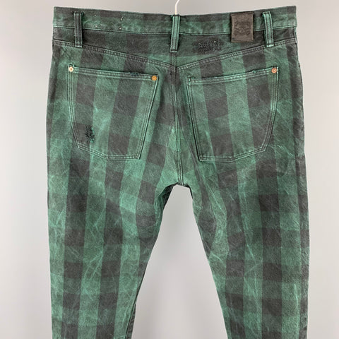 RUGBY RALPH LAUREN Size 36 Green & Black Buffalo Plaid Denim Button Fly Jeans