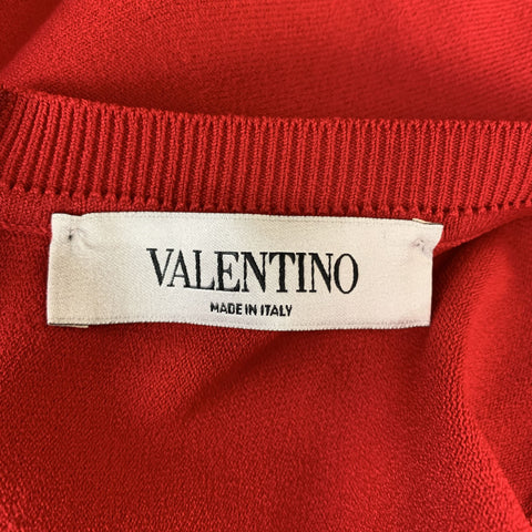 VALENTINO Vestido de falda de vuelo plisado de manga larga de punto rojo talla S
