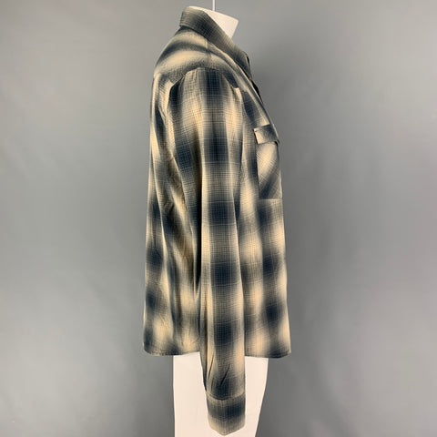 RRL by RALPH LAUREN Size XXL Grey Navy Plaid Button Up Long Sleeve Shirt