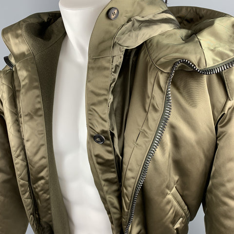 CALVIN KLEIN COLLECTION Size 38 Olive Hooded Nylon Blend Detachable Layer Jacket