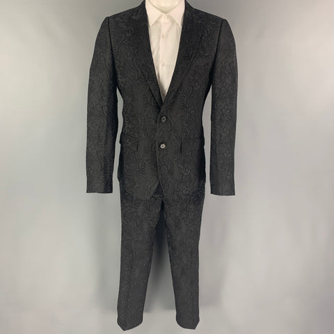 DOLCE & GABBANA Size 38 Black Lace Acetate Blend Notch Lapel Suit