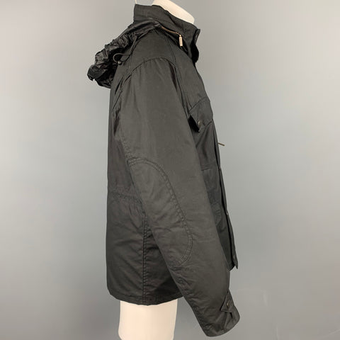 BARBOUR Sapper Size M Black Waxed Cotton Corduroy Collar Zip & Snaps Jacket