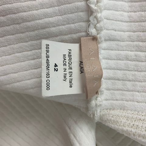 ALAIA Talla 6 Top de vestido sin mangas texturizado de mezcla de algodón blanco