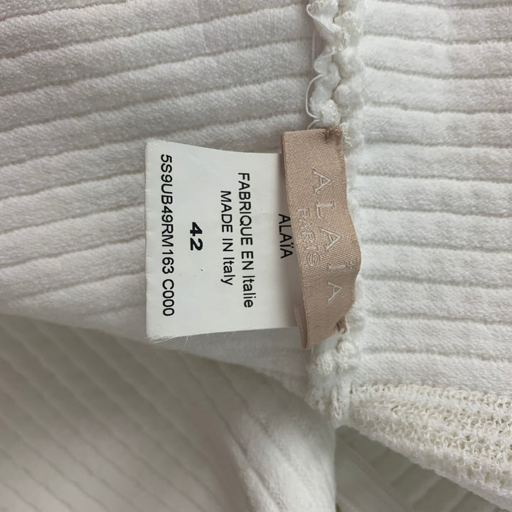 ALAIA Size 6 White Cotton Blend Textured Sleeveless Dress Top