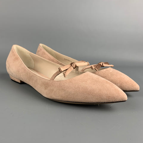 ARMANI COLLEZIONI Size 9 Nude Suede Silk Bow Flats