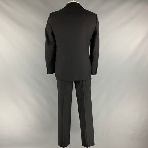 ROMEO GIGLI Size 42 Black Green Solid Wool Notch Lapel Suit