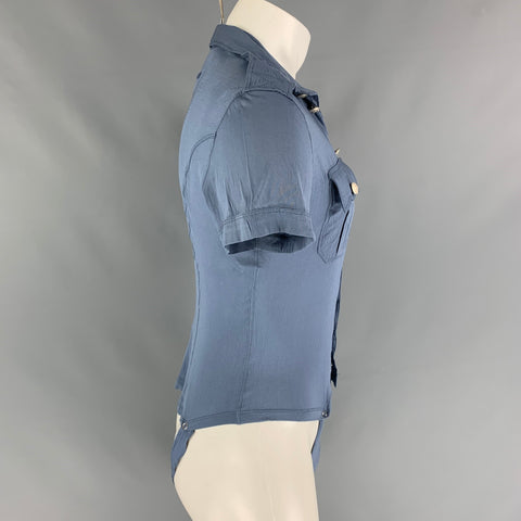 Vintage JEAN PAUL GAULTIER Size M Blue Wrinkled Rayon Blend Short Sleeve Shirt