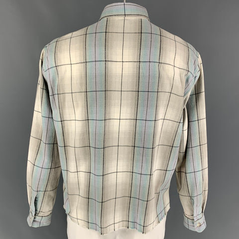 JOHN ELLIOTT Size L Light Gray Teal Plaid Brushed Cotton Long Sleeve Shirt