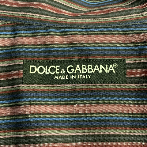 DOLCE & GABBANA Size L Black & Purple Stripe Cotton Button Up Long Sleeve Shirt
