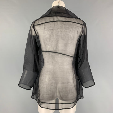 REDWOOD COURT Talla S Blusa de seda negra transparente con frente abierto