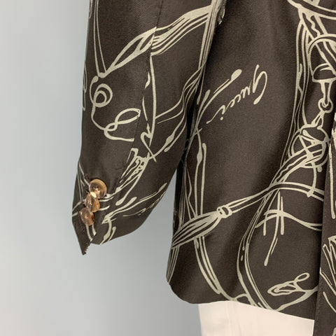GUCCI Size 44 Brown Green Print Silk Notch Lapel Sport Coat