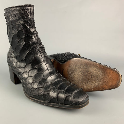 Vintage YVES SAINT LAURENT Size 8 Black Textured Leather Side Zipper Johnny Boots
