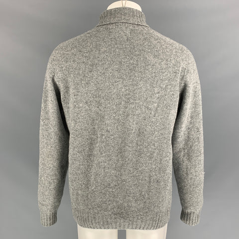 HARLEY Size L Grey Knitted Wool Turtleneck Sweater