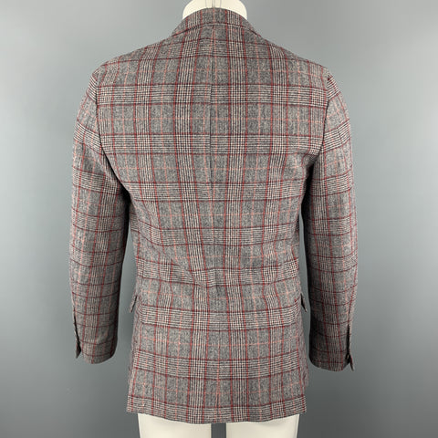 GANT RUGGER Size 38 Gray & Red Plaid Wool / Polyester Notch Lapel Sport Coat