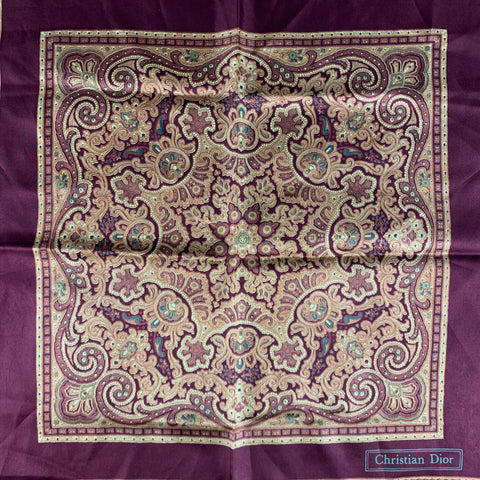 CHRISTIAN DIOR Burgundy Gold Paisley Pocket Square