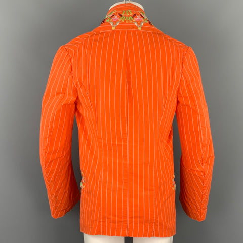 WALTER VAN BEIRENDONCK Size XL Orange Embroidery Cotton Shawl Lapel Sport Coat