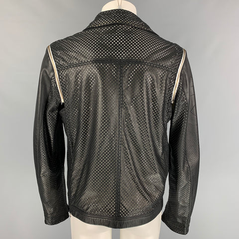 GIANFRANCO FERRE Size XXXL Black White Perforated Biker Jacket