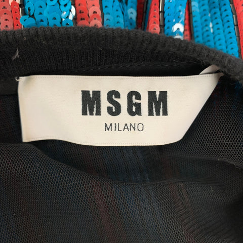 MSGM Size XS Blue Burgundy Polyester Sequined Crew-Neck Dress Top